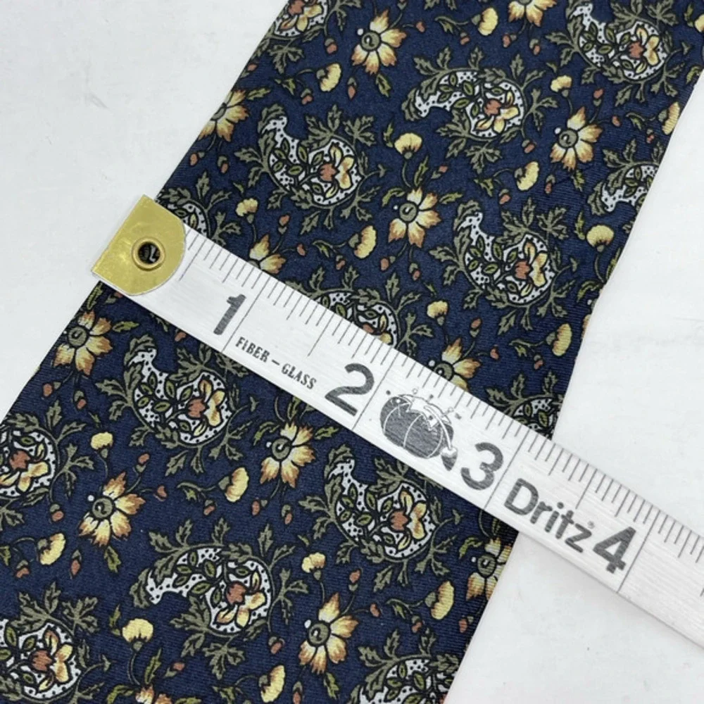 Vintage Herve Monsigny 100% Silk‎ Tie Blue Yellow Floral Print Designer Necktie